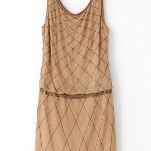 Adrianna Papell Beige Dress with Beaded Accents